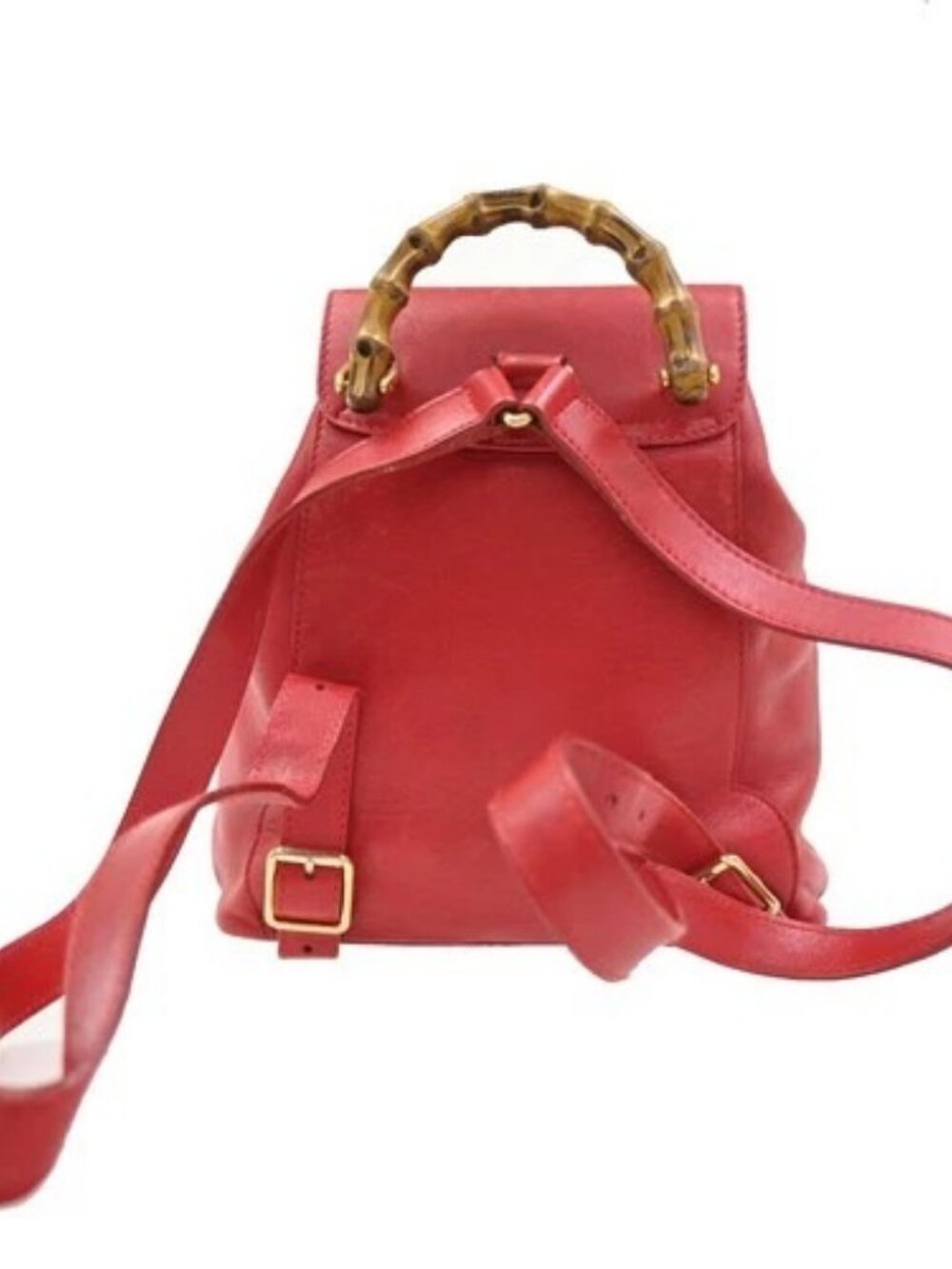 GUCCI Logo Bamboo Drawstring Mini Backpack Bag Leather Red GHW Italy 62ZA194 - Picture 3 of 16